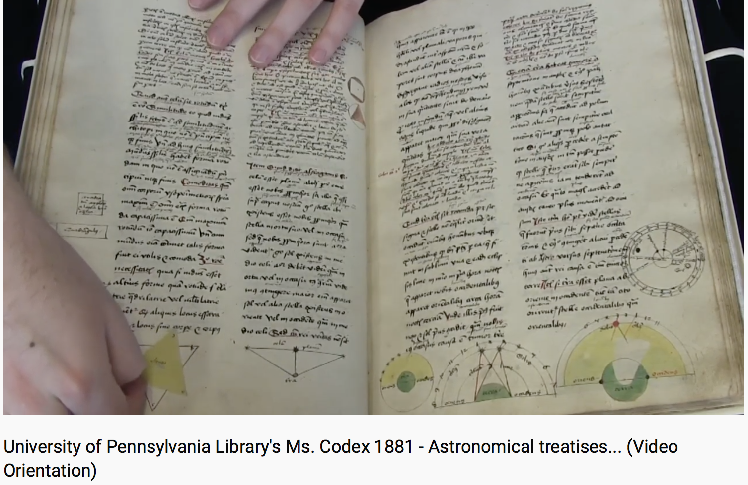 The Schoenberg Institute’s Curator of Manuscripts, Nicholas Herman, manipulates a volvelle in his video orientation to Kislak Center for Special Collections, Rare Books and Manuscripts, MS Codex 1881.