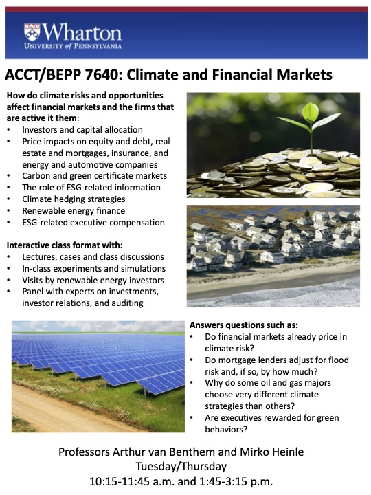 Flyer for course, "Climate and Financial Markets."