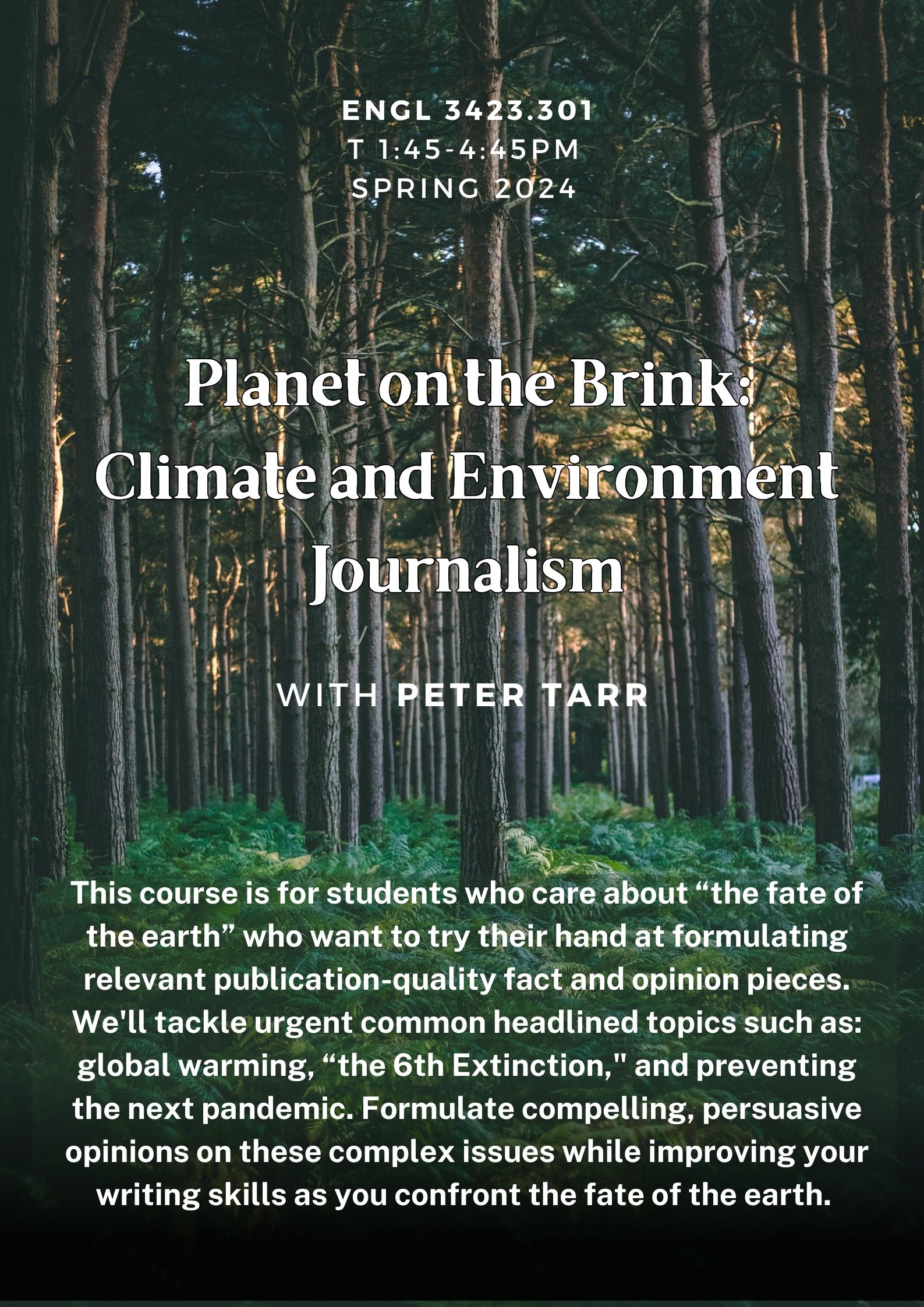 Flyer for course, "Planet on the brink: Climate and environment journalism."