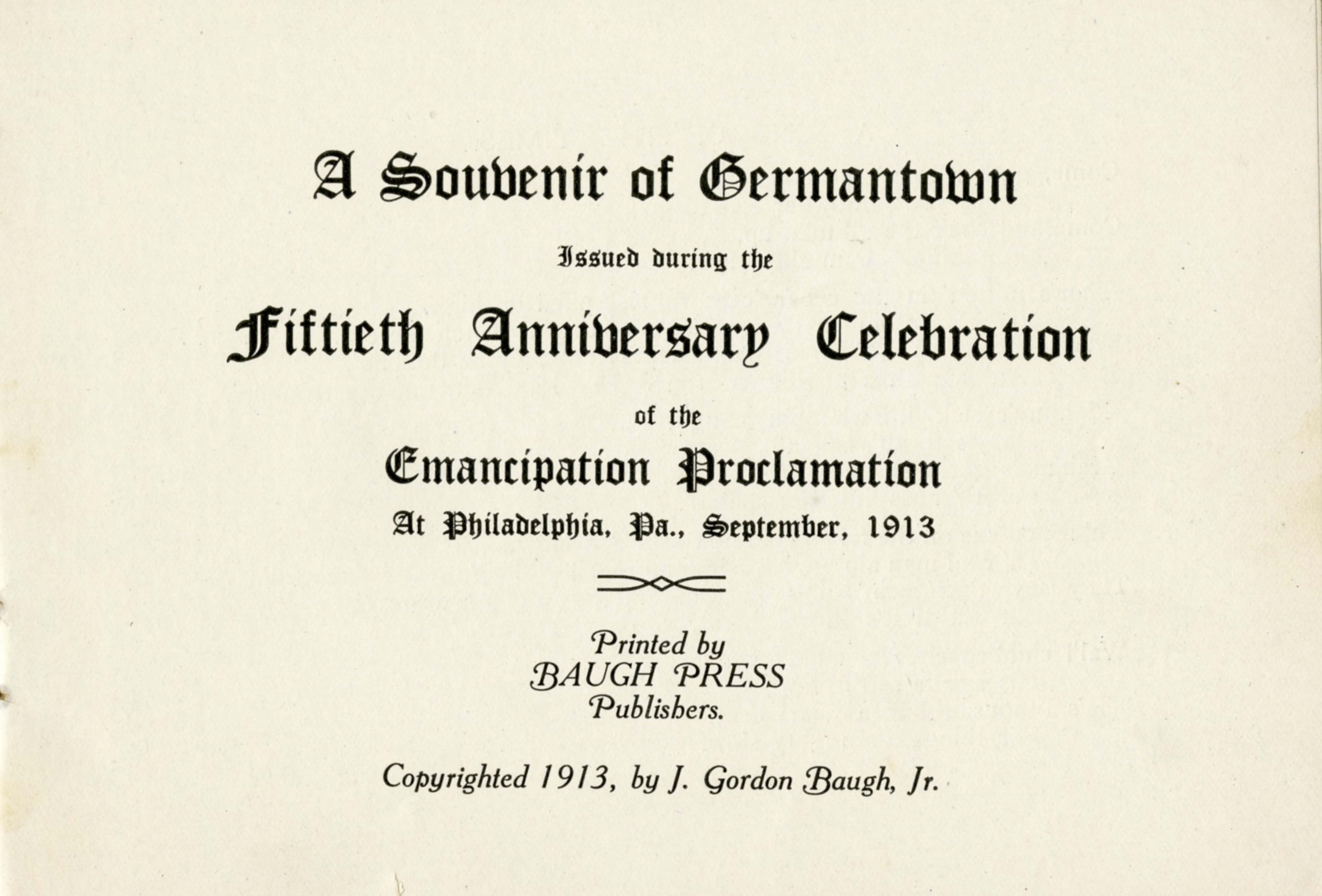 title page of A Souvenir of Germantown, 1913