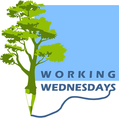 Working Wednesdays logo of a tree that sharpens to a pencil point and text