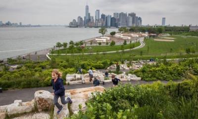 View of Manhattan from “The Hills,” a new park developed on Governors Island’s southern acreage. Photo © Robin Michals, 2018  